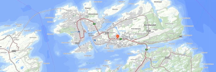 Kart over Alti Futura. Løkkemyra og Kristiansund
