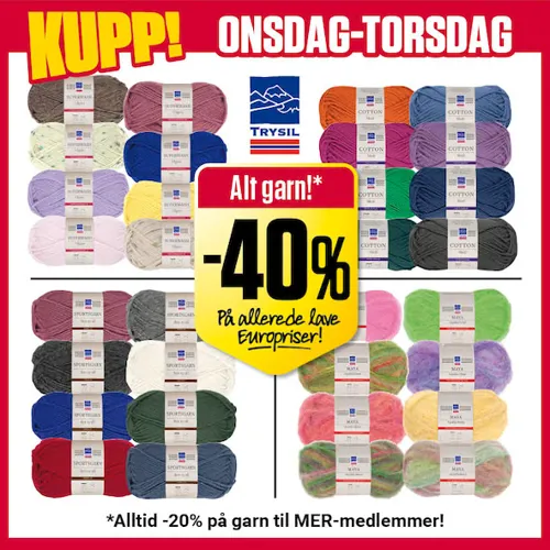 Europris Onsdag Torsdag 40% Garn U34