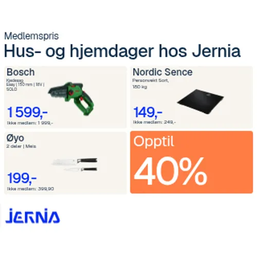 Jernia Hus Og Hjemdager Opptil 40% 27.Aug 28.Sept