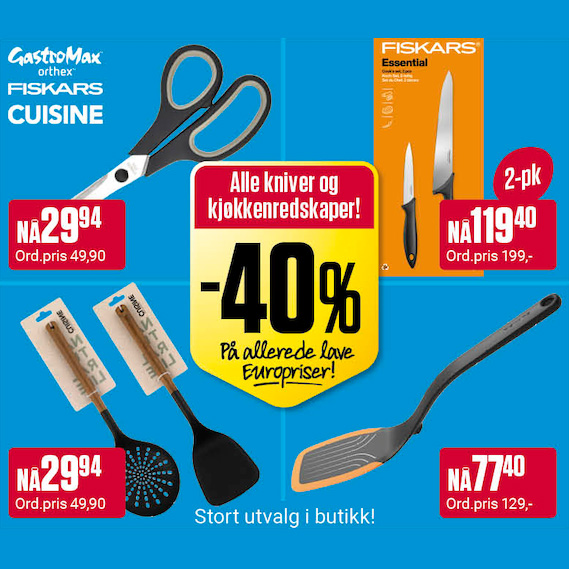 Europris 40% Alle Kniver Og Kjøkkenredskaper U4