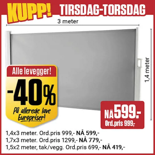 Europris Solskjerming Tir Tor U24