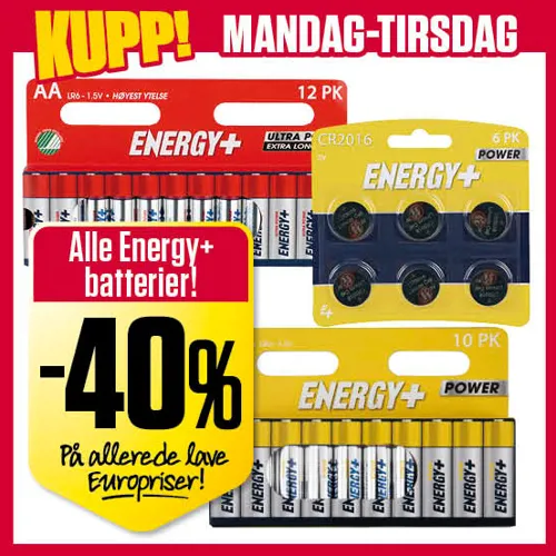 Europris 40% Energy Batterier Man Tir U27