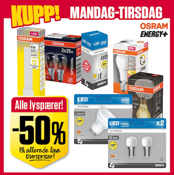 Europris 50% Lyspærer U39