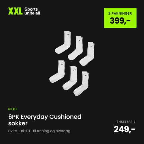 Xxl Nike 6Pk Sokker Hvit