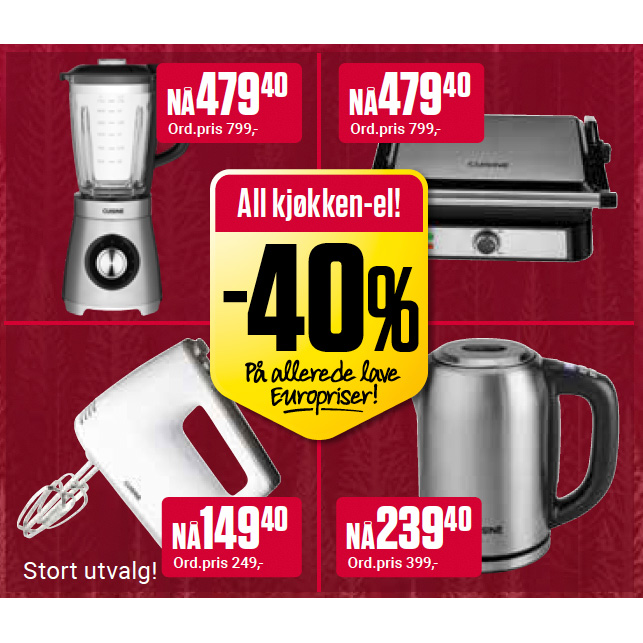 Europris 40% All Kjøkken El 1. 7.Des